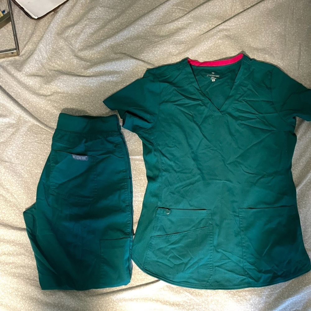 Med Couture Teal Scrub Set with Pink Trim